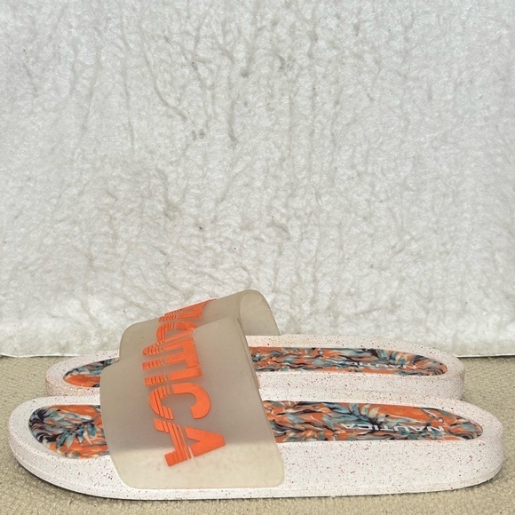Náutica Womens Orange Tropical Open Toe Slip On Logo Strap Slides Shoes SZ 10 - Picture 2 of 9